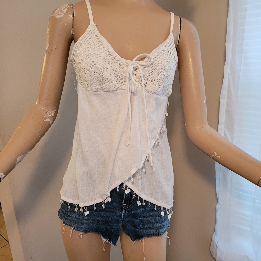 White Funky People Sea Shell Tank Top